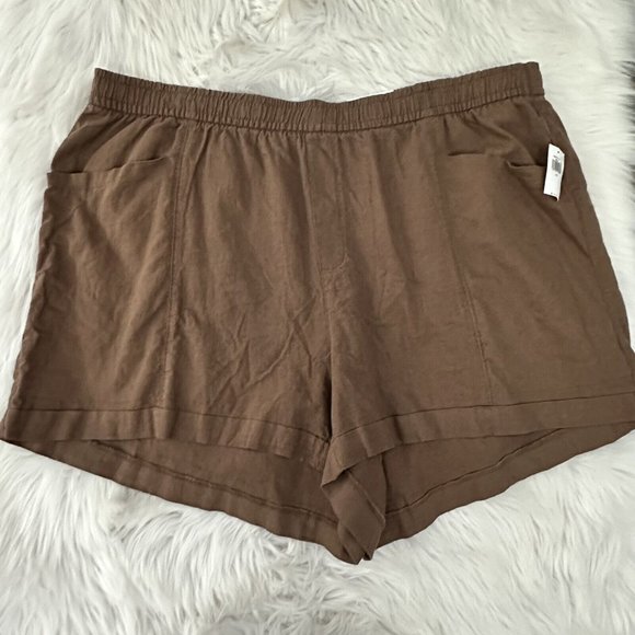 Old Navy womens NWT high rise shorts size 3X brown 55% linen timeless - Picture 1 of 10